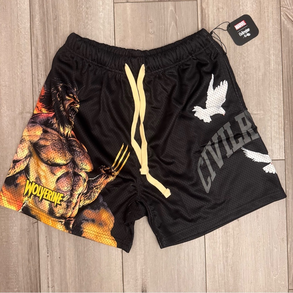Marvel Wolverine Black and Yellow Athletic Shorts